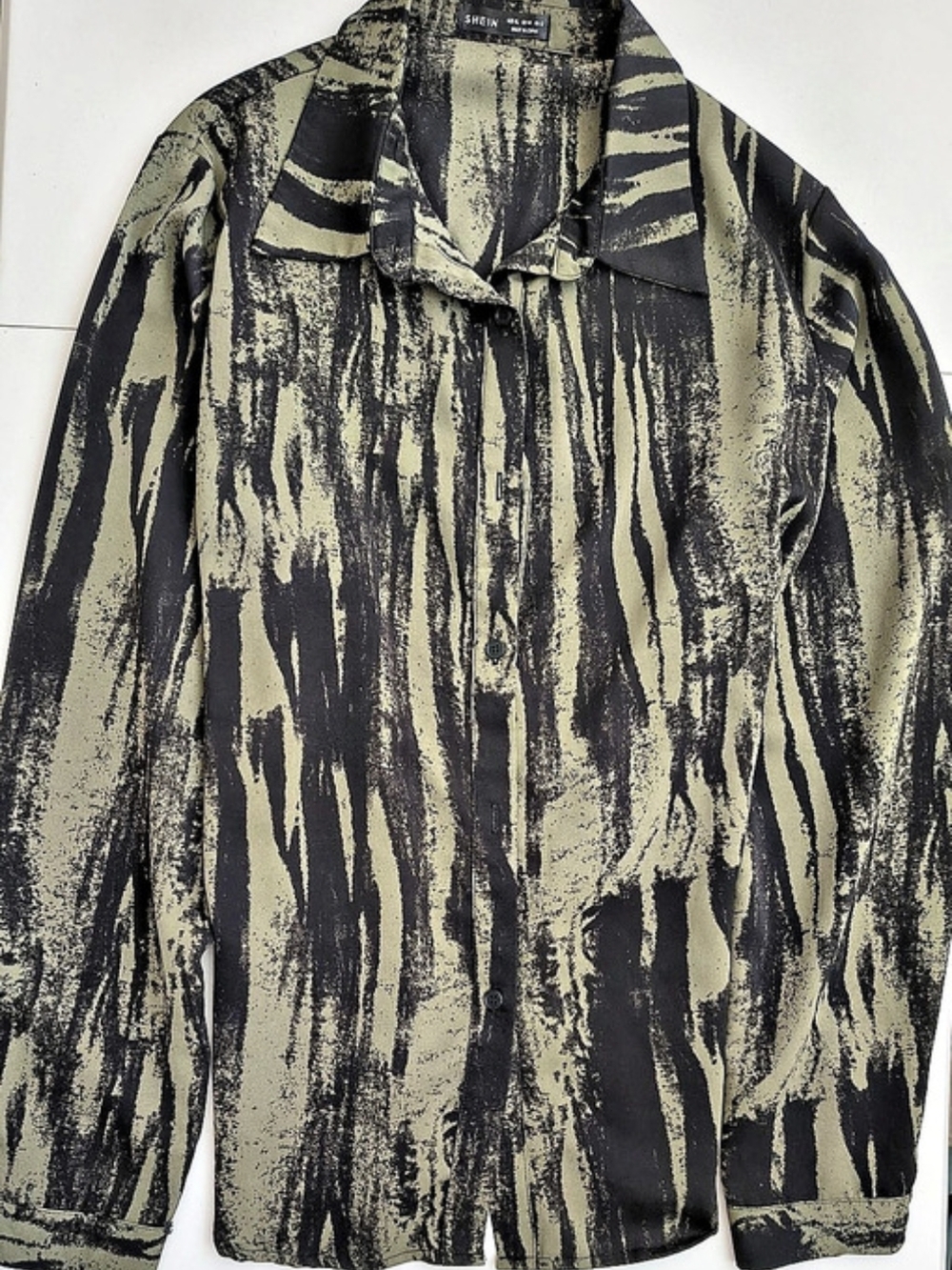 SHEIN Olive Green Black Printed Button Down Shirt Size XL